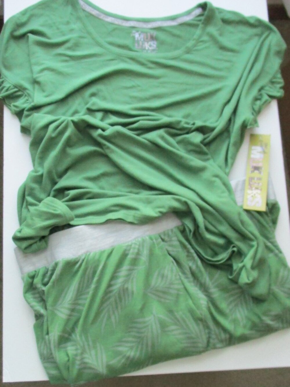 Muk Luks Jersey Knit Pajamas - green fern print